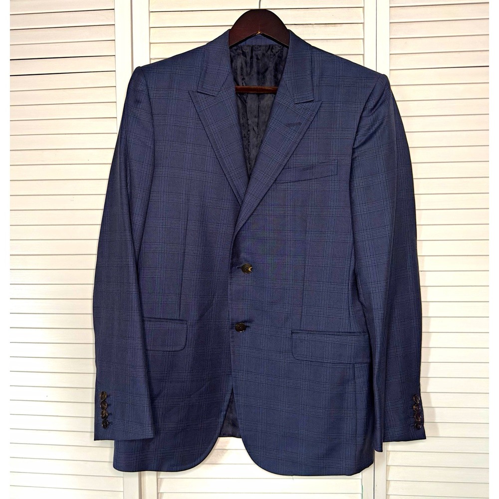 Gucci Mens 38R Navy Glen Check Wool Mohair Suit Jacket Blazer 21P0FB IT 48R